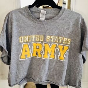 Army cropped, distressed T-shirt
